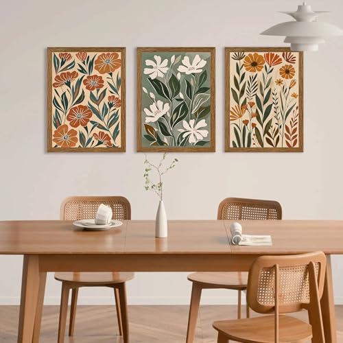 Urmoya 3 Pieces Boho Floral Decor Flower Market Wall Art, 12x16 Inch - Image 3