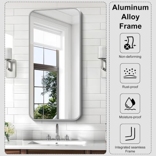 KOCUUY Silver Bathroom Mirror, 20x40 Inch Bathroom Mirror - Image 3