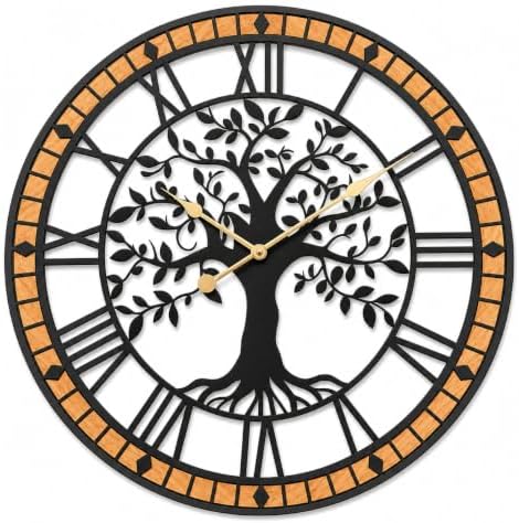 15 Inch Tree of Life Wall Clock, Silent Farmhouse Wood and Metal Decor by Unknown