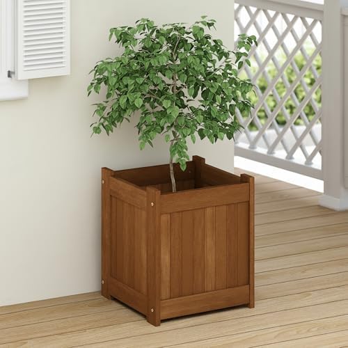 Furinno TIOMAN Planter Box, Hardwood Flower Box, Cube Garden Box, in Teak Oil by Furinno-FitsYourSpaceFitsYourBudget