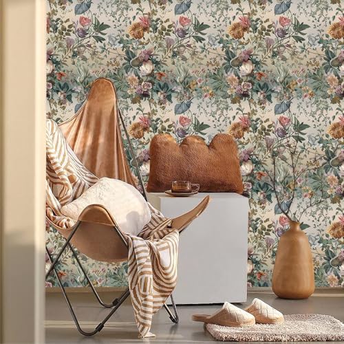 MuralPeel Vintage Grey Green Pink Red Wildflower Forest Jungle Plants Peel and - Image 2