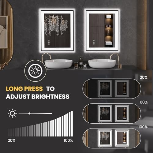 LOAAO 24"X30" LED Bathroom Mirror Black Framed - Image 3