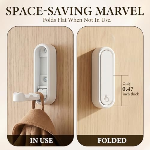 Foldable Wall Hooks, 2 Pack White Heavy Duty Coat Hooks, Screw Mounted - Image 4