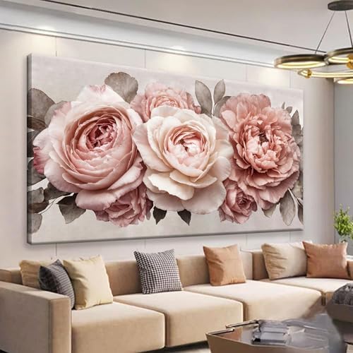 TAIJXAGSG Canvas Art Wall Decor Pink Flowers Print Paintings Flower White Wall by TAIJXAGSG