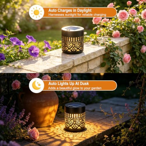 2 Pack Solar Fence Lights, Metal Mandala Pattern Solar Wall Light - Image 2