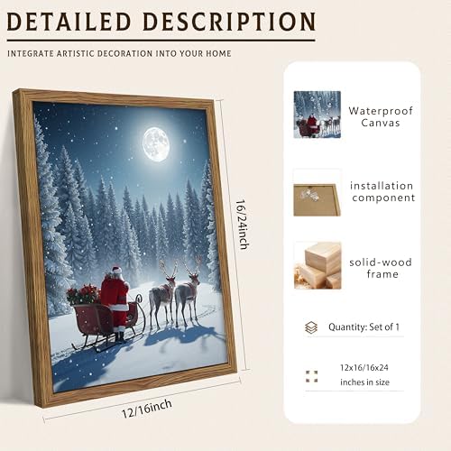 Framed Christmas Pictures Wall Decor, Santa Delivering Christmas Gifts Canvas - Image 5