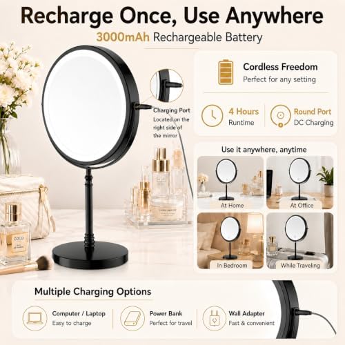 DEIOVWXS Makeup Mirror, Rechargeable Vanity Mirror - Image 4