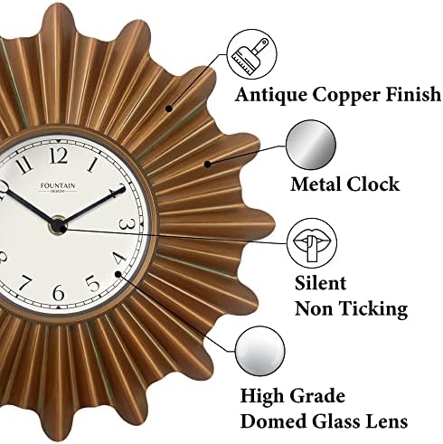 12" Mid Century Starburst Wall Clock, Antique Copper - Image 2