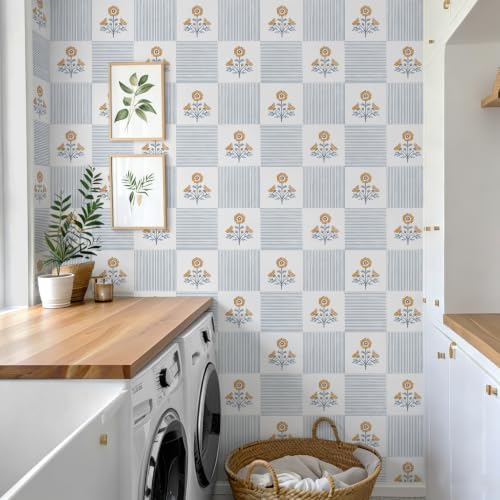Guvana Blue Floral Peel and Stick Wallpaper Boho Contact Paper Vintage Floral - Image 2