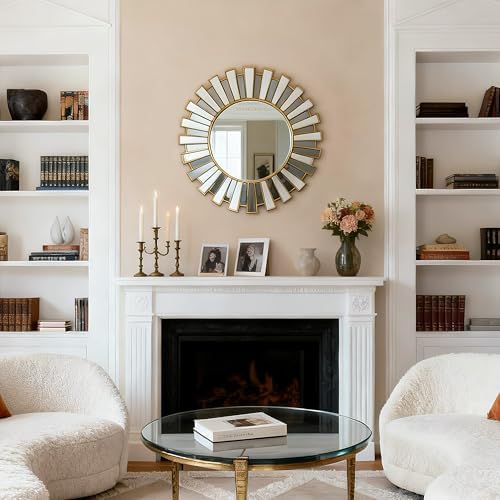 SHYFOY 23.6" Gold Sunburst Wall Mirror, Round Beveled Decorative Mirror - Image 4