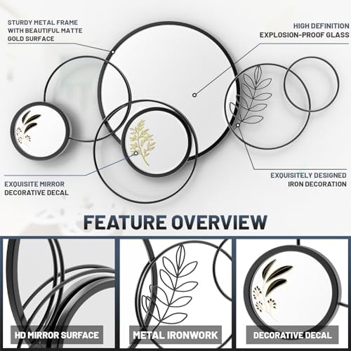 Wall Mirror Decorative, Round Decorative Mirror, Large Decor Metal Wall Art - Image 3