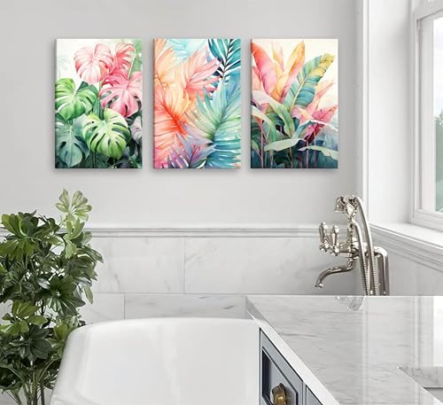 Uofnvrji 3pcs Framed Tropical Botanical Monstera Leaves Canvas Wall Art - Image 5