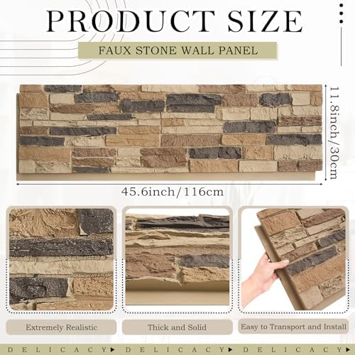 2 Pack Faux Stone Panels Interior 45.6''l x 11.8''h x 0.98''d Faux Siding - Image 2