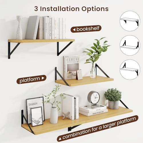 Axeman 20 Inch Floating Shelves, 10 Inch Deep Oak Wall Shelves Set of 2 - Image 4
