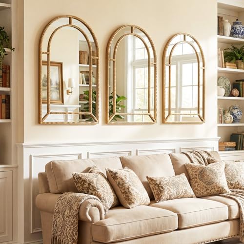 Tangkula 35" x 23" Gold Arched Wall Mirror, Decorative Mirror - Image 3