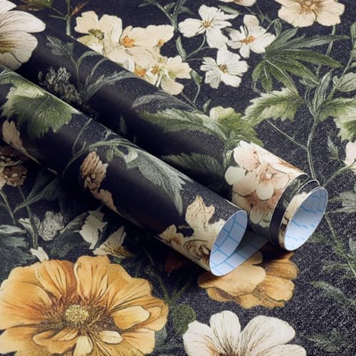 Livebor Black Floral Peel and Stick Wallpaper Flower Wallpaper16.9 x118.1 - Image 6