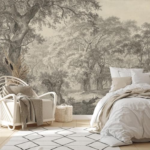 Retro Forest Peel and Stick Wallpaper Natural Landscape Tree Mural by PYFFYP