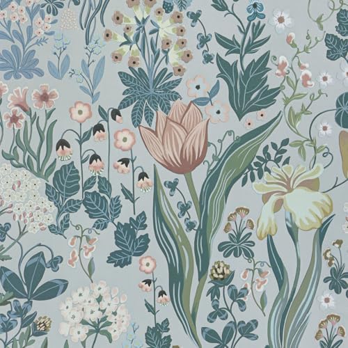 Toduso Peel and Stick Wallpaper Vintage Wall Paper Gray Blue Floral Contact by Toduso