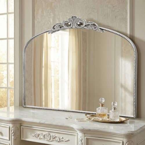 Micasso Vintage Silver Wall Mirror: 40"x29" Baroque Antique Arched Mirror by Micasso