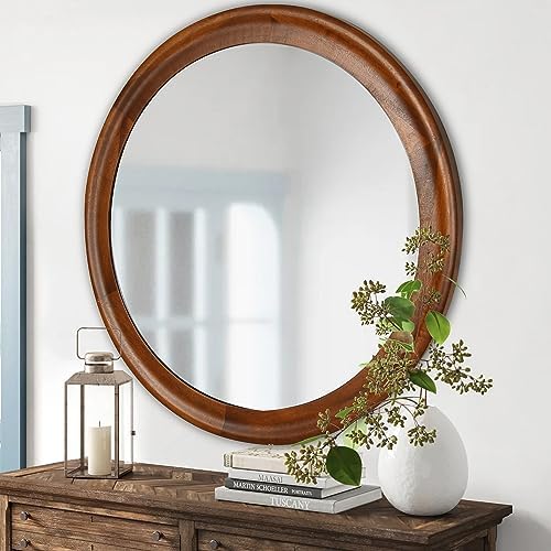 CULER Round Wall Mirrors 30 Inch, Wood Mirror by Culer