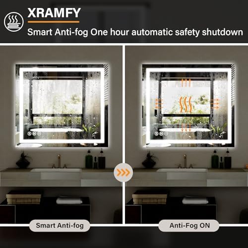 XRAMFY 40"X40" LED Bathroom Mirror, Backlit + Front Lit Wall Mirror - Image 6