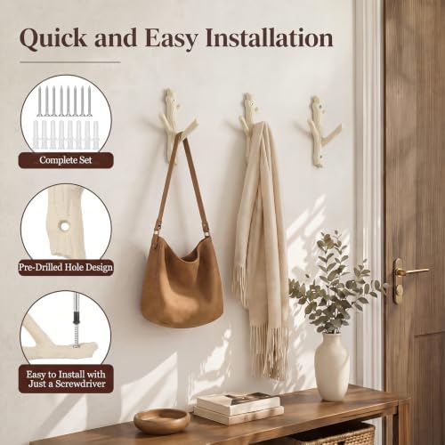 Frienda 4 Pcs Rustic Tree Branch Decorative Hooks, 7.5" X 3.7 " - Image 4