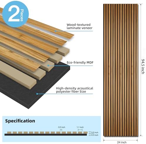 Art3d Acoustic Wood Slat Panels 94.5"x24" - Image 2