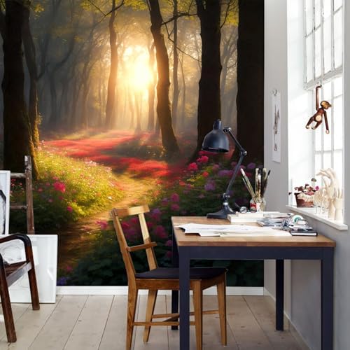 Rising Sun Illusion Forest Landscape wall murals Woodland Tree Peel and Stick - Image 5