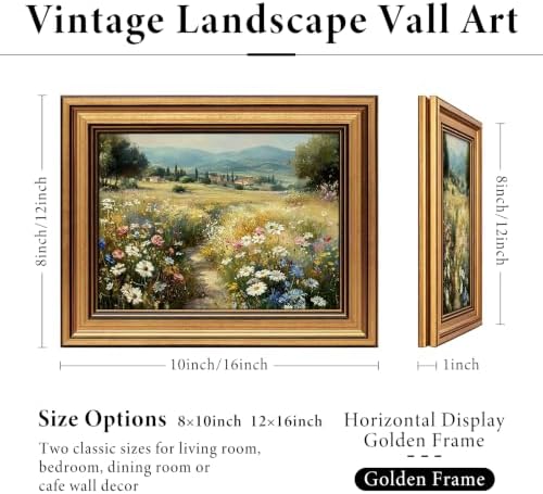 IMNTSD Framed Vintage Tuscan Landscape Wall Art, Wildflower Meadow Countryside - Image 2