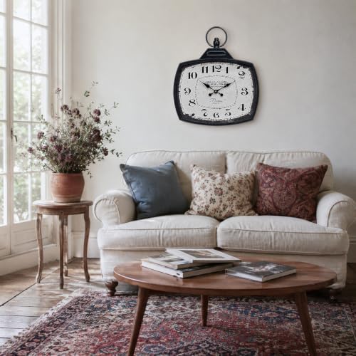 Retro Rectangle Wall Clock, Battery Operated Silent Black Farmhouse Wall Clocks - Image 5