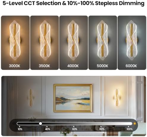 Wall Sconces Set of Two, Hardwired Brushed Gold Bathroom Sconces Wall Lighting - Image 3