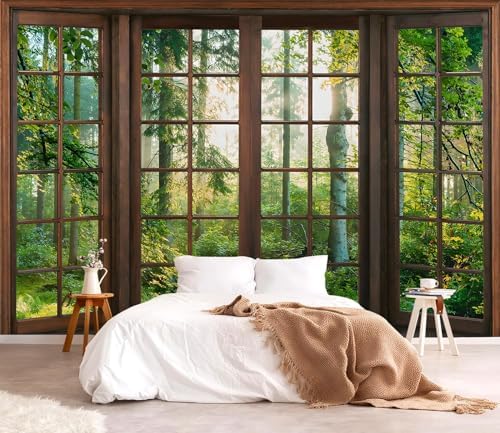 YQWDMX - 3D Green Forest Peel and Stick Wallpaper Window Mural - Image 2