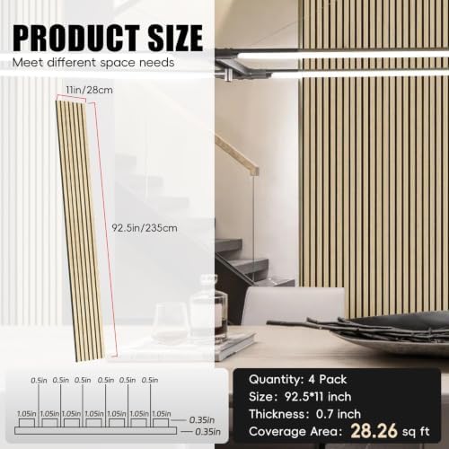 RITOLLO Wood Panels for Wall, Acoustic Wall Panels 92.5 x 11 in, 4 Pack - Image 2
