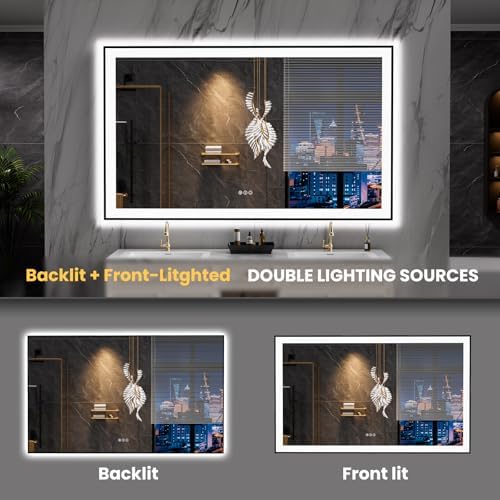 LOAAO 60"X36" LED Bathroom Mirror Black Framed - Image 5