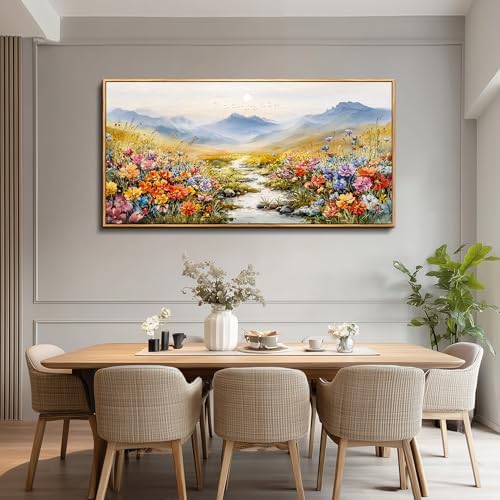Mountain Floral Wall Art for Living Room, Sunset Wildflowers Pictures 24X48 - Image 5