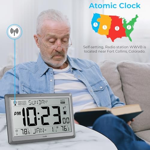 HODIK Atomic Wall Clock with Indoor Outdoor Temp, Digital Clocks - Image 2