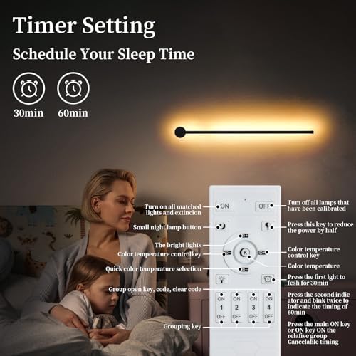 KELUOLY Dimmable Plug in Wall Sconce Set of 2, Adjustable Color Temperature - Image 6