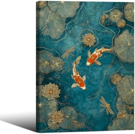 Japanese Koi Fish Zen Framed Canvas Wall Art Traditional Oriental Asian Prints by Unknown