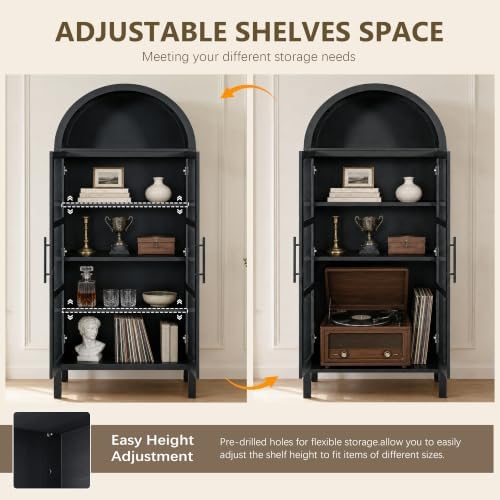 72" Tall Arched Cabinet with Glass Doors - Image 4