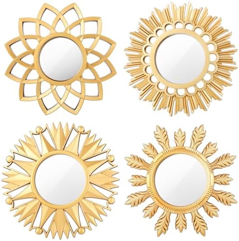 Dandat 4 Pack Round Mirrors for Wall Sunburst Floral Home Decor by Dandat