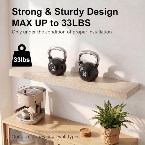 Oak Long Floating Shelves, 36 Inch Wooden Bathroom Shelf Set of 2 - Image 4