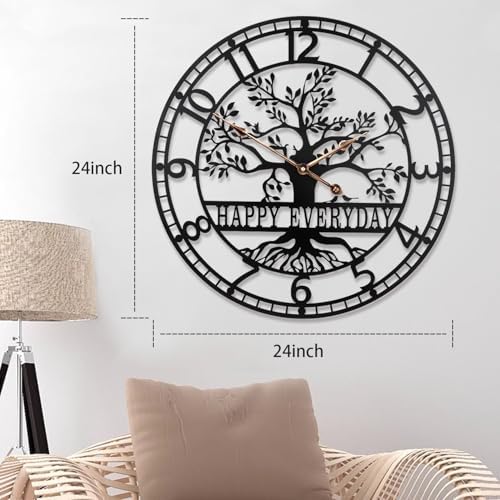 Dankeit Tree of Life Wall Clock, Metal Black Large Wall Clock, 24inch Oversized - Image 5
