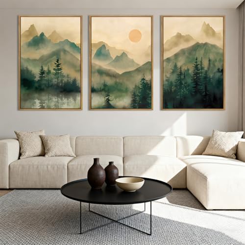 IARTTOP Large Mountain Framed Canvas Wall Art 16x24 Inch Green Foggy Forest - Image 4