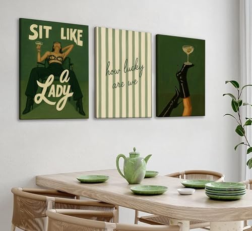 3Pcs Trendy Bold Feminist Wall Art Green Vintage Funky Girl Power Poster Woman - Image 5