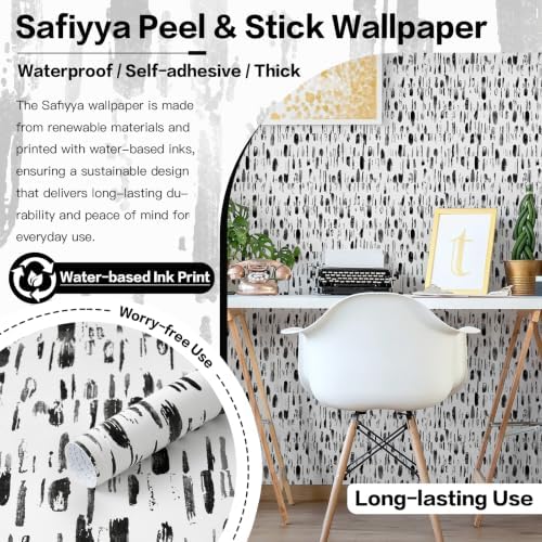 Safiyya Peel and Stick Wallpaper Black and White 17.3in×393in Dots Contact - Image 6