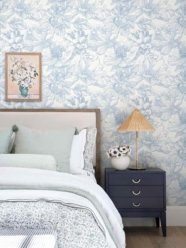 Dimoon 78.7"x17.3"Peel and Stick Blue Vintage Floral Line Wallpaper - Image 4