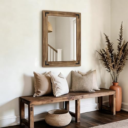 AMOISE Farmhouse Bathroom Vanity Mirror 32"x24" Vintage Rustic Wall Mirror - Image 6