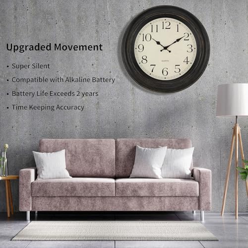 Foxtop Large Retro Wall Clock Silent Battery Operated Clock 18" Bronze - Image 4