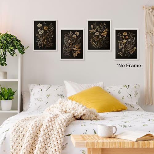 TLESKE Vintage Black Botanical Floral Posters Prints Unframed 12x16 Set of 4 - Image 2