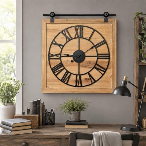 Wood Barn Door Clock 30 Inch, Farmhouse Rustic Wall Clock - Image 5
